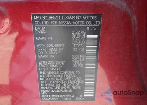 2016 Nissan Rogue Sv z USA, uszkodzony, nr VIN KNMAT2MV4GP625418